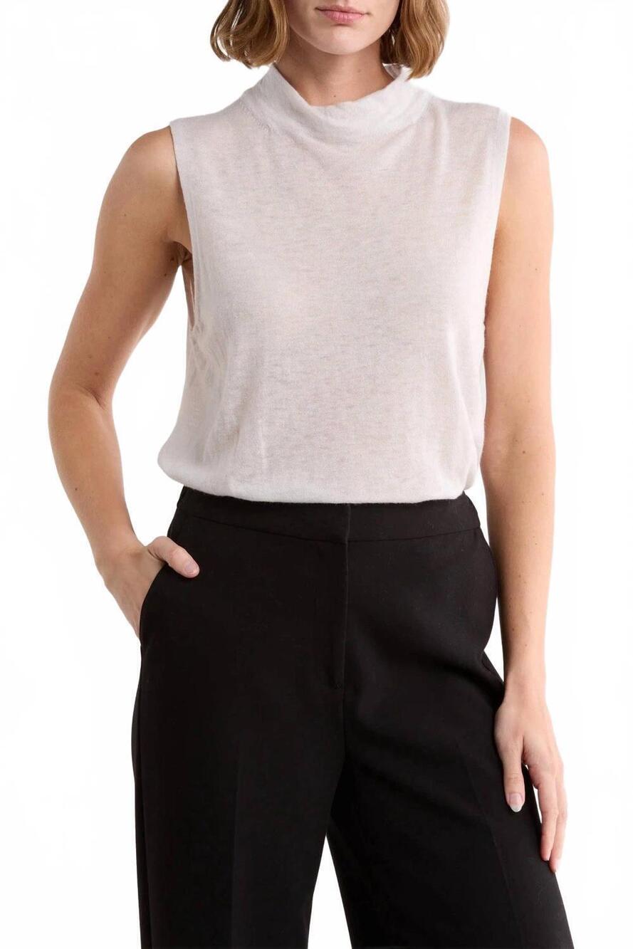 NEW VINCE mock neck sleeveless tank in beige